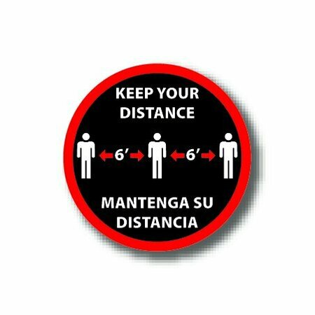 ERGOMAT 6in CIRCLE SIGNS Keep Your Distance - Bilingual English/Spanish DSV-SIGN 36 #6274 -UEN